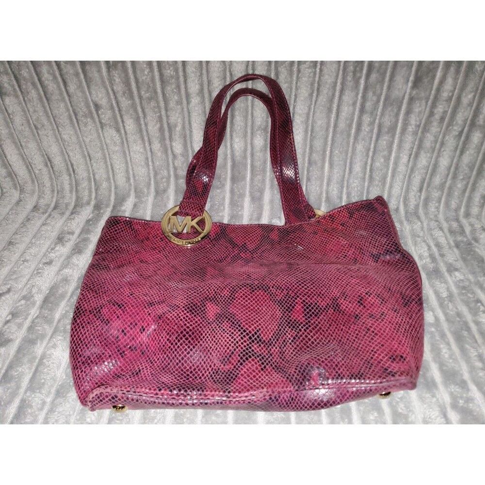Michael Kors Red Snakeskin Folton Shoulder Bag